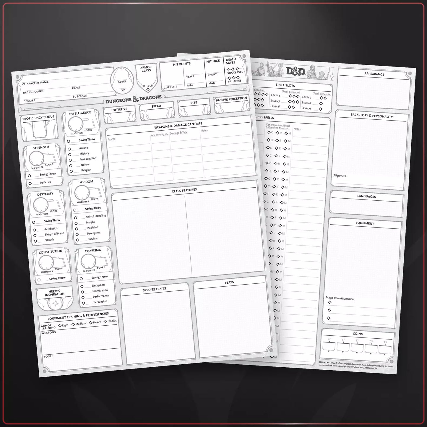 Hojas de personajes de Dungeons & Dragons, paquete de 50, 2024 (inglés)