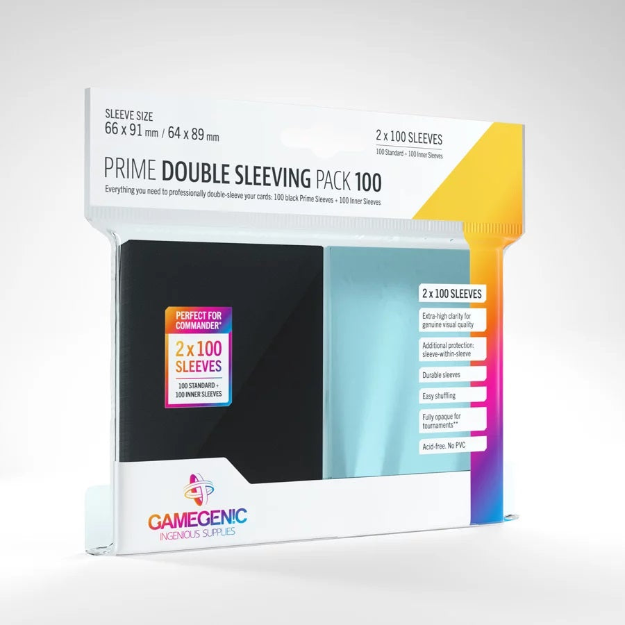 Paquete de fundas dobles Gamegenic Prime para 63 x 88 cartas, 100 fundas exteriores y 100 fundas interiores
